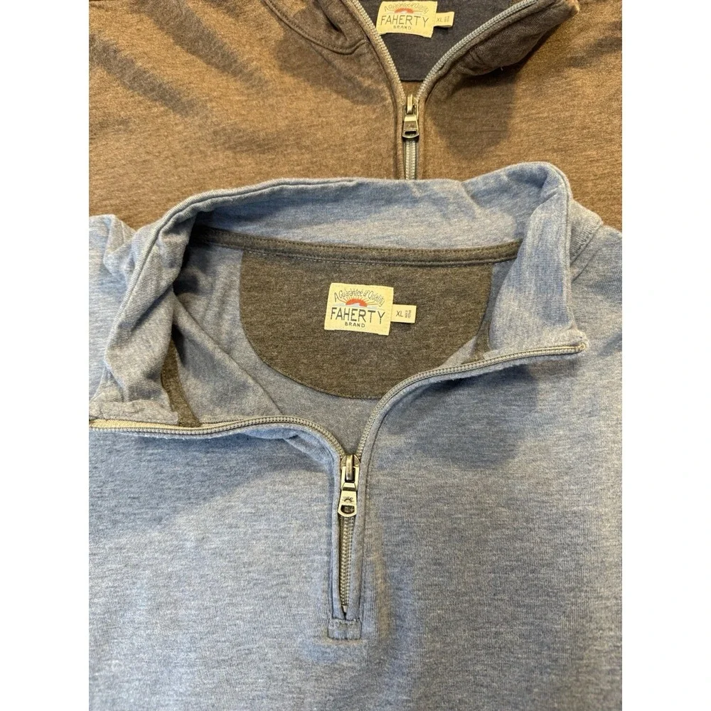 Lot Of 2 Faherty 1/4 Zip Jacket Men's XL Brown/blue Stretch Pullover Cotton‎